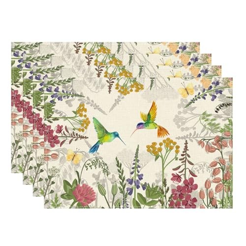 Wildflowers Grass Hummingbirds Spring Placemats Set of 4 Set of 4 12x18 Inch