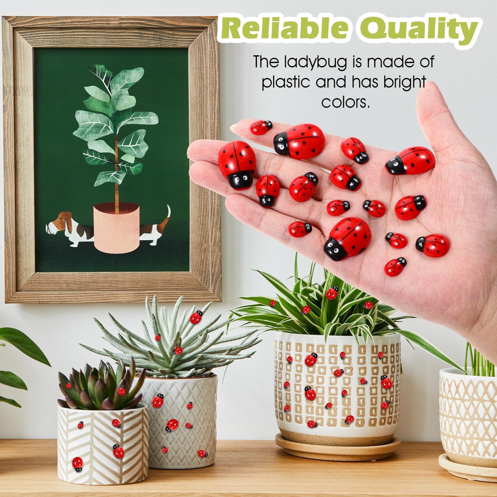 100 Pieces Ladybug Decor, Tiny Resin Ladybugs Decor, 3 Size Plastic Ladybugs Sha