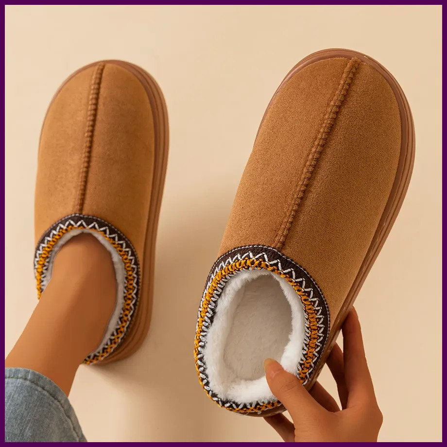 Winter Women's Slippers Boots Fashion Fuzzy Fur Anti-slip Soft Sole Outdoor