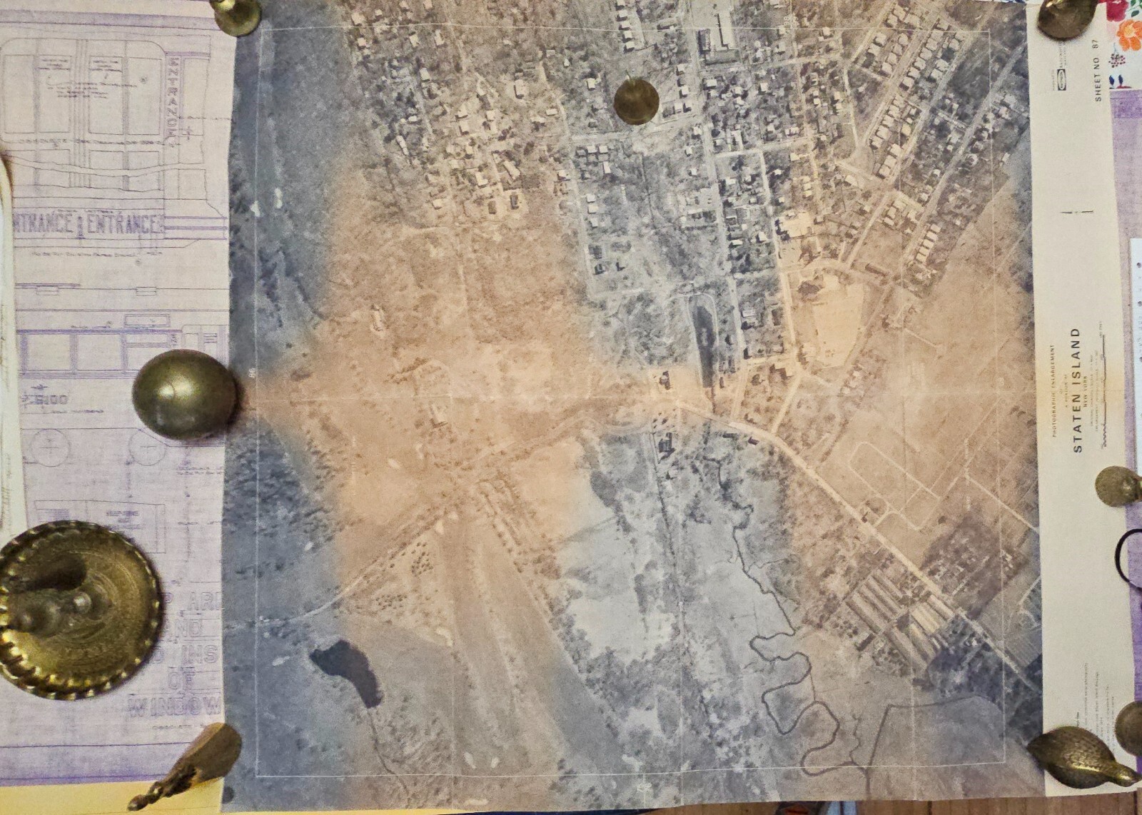 Vintage Topographic Enlargement - Staten Island 31.75" x 35.5"  See Desc.