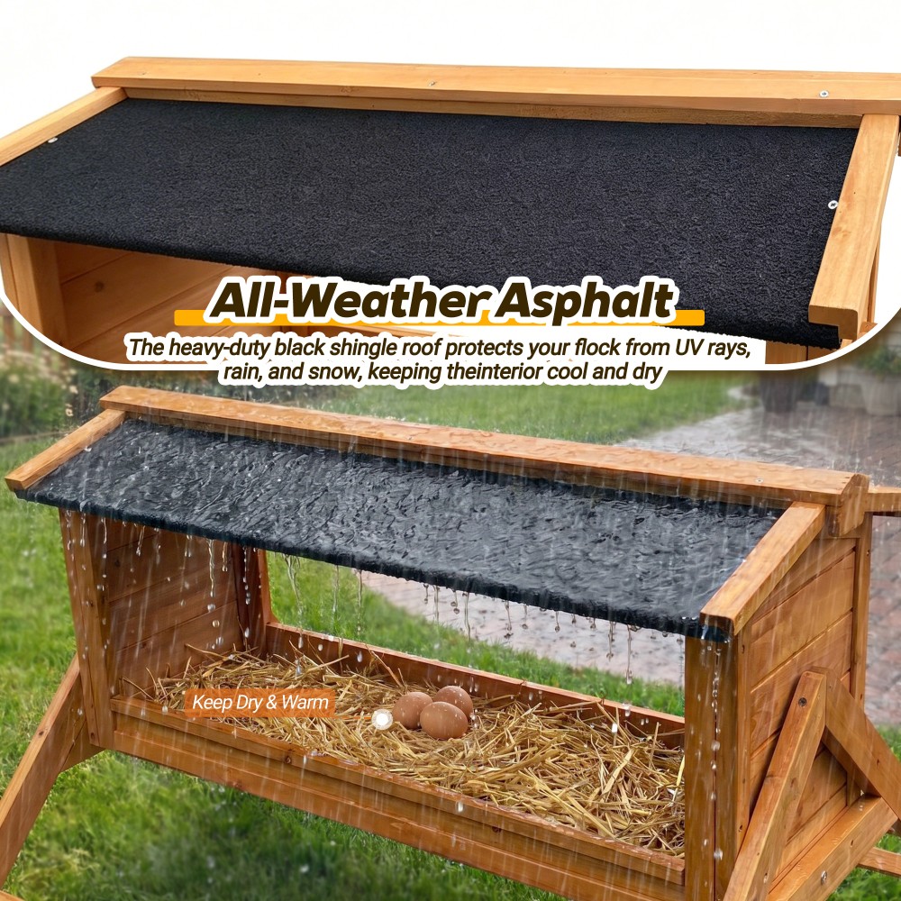 Chicken Nesting Box with Asphalt Roofing, Chicken Perch for Coop, Nesting Boxes