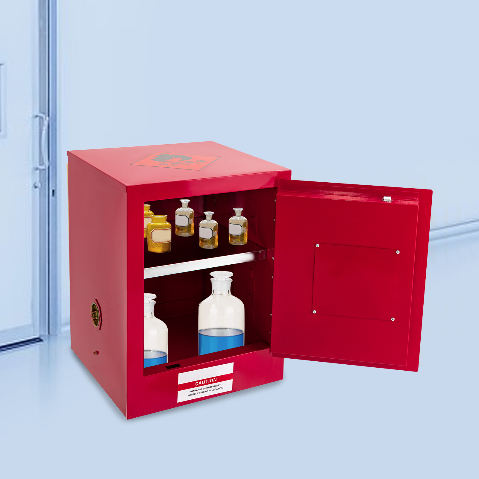 Red 1.51L/4Gal Flammable Liquid Storage Cabinet Fireproof Safety Cabinet W/ Lock