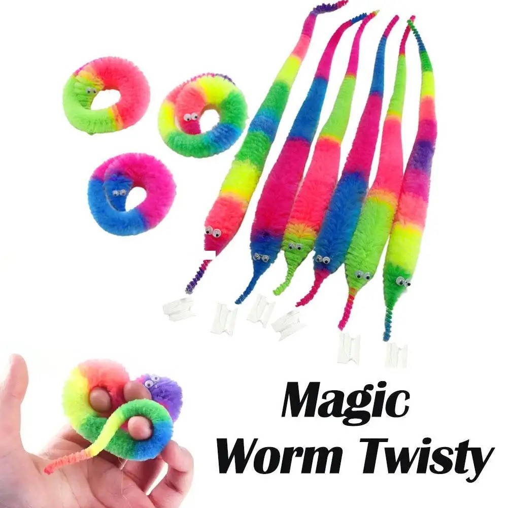 Fuzzy Worm Fidget Toy - Perfect for Magic Tricks, Sensory Play & Party Favors