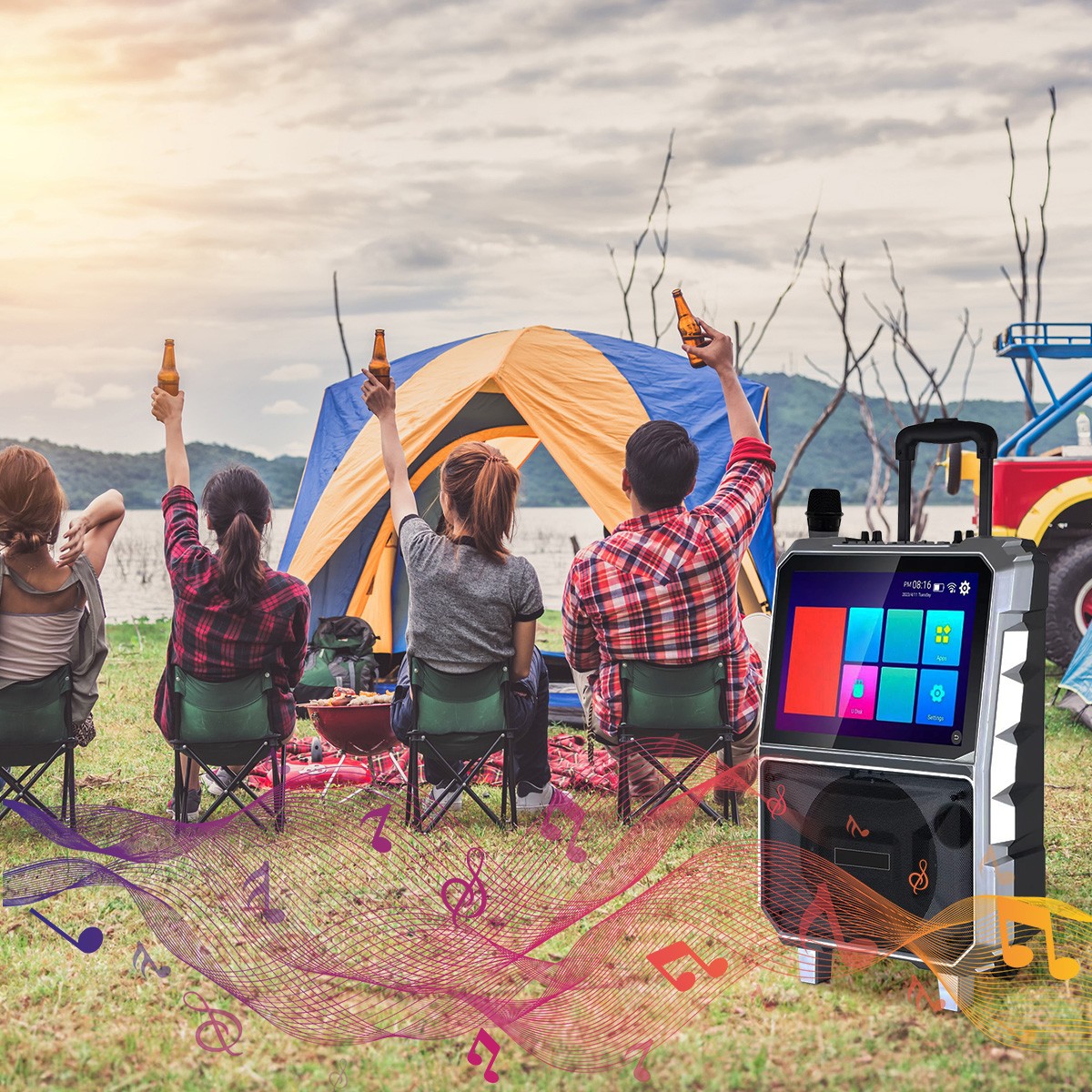 Professional Karaoke Machine BT Speaker w/ Wireless Mic & Lyrics Display Screen