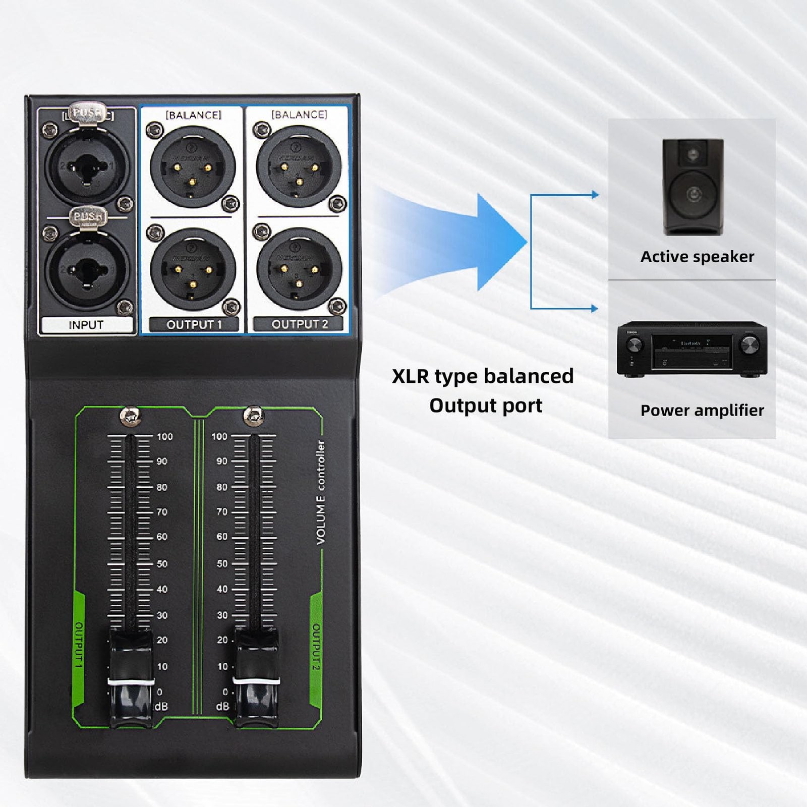 Passive Monitor Volume Controller, XLR 1 Input 2 Output Stereo black