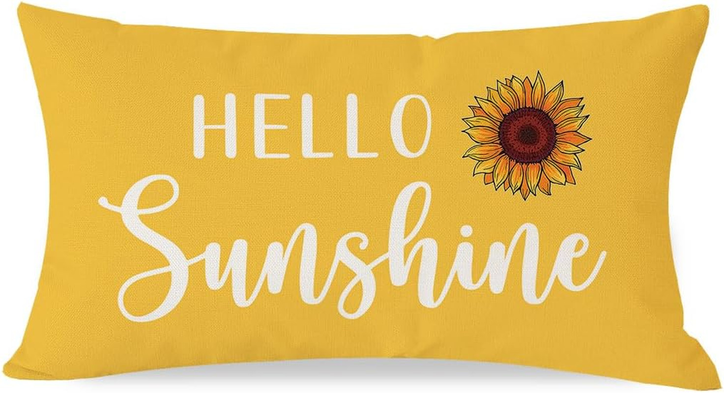 Hello Sunshine Throw Pillow Cover 12x20 Inch Sunflower Yellow Outdoor Spring Sum
