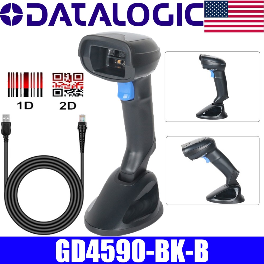 Datalogic GD4590-BK-B USB 2D Gryphon Handheld Barcode Scanner Reader W/ Base USA