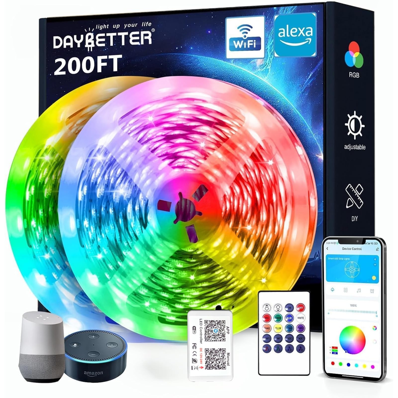 Tira De Luces LED Inteligente WiFi 200 Pies Compatible Con Alexa Y Google