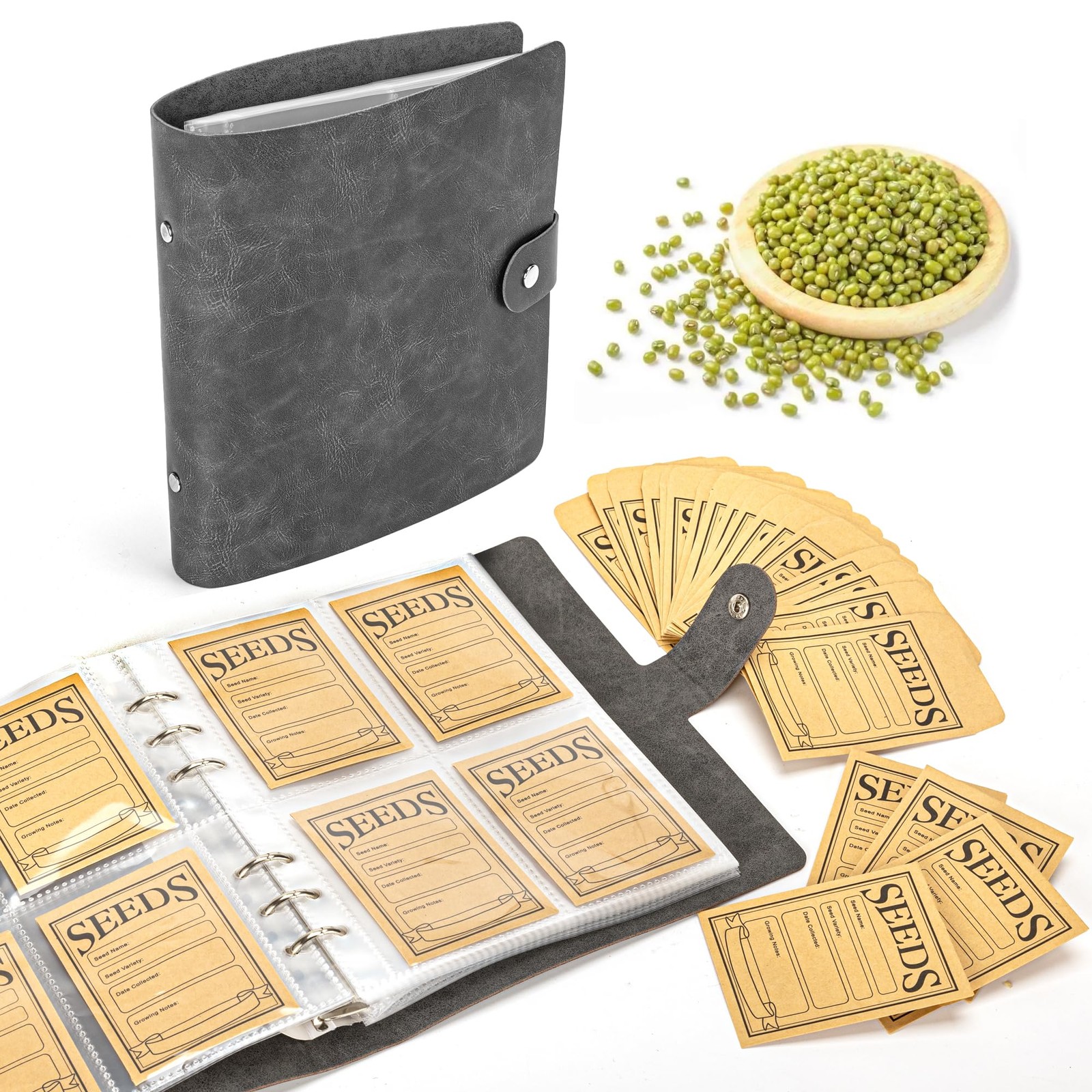 U0U Seed Storage Organizer, 200 Pockets Seed Organizer Binder with 100pcs Sealin