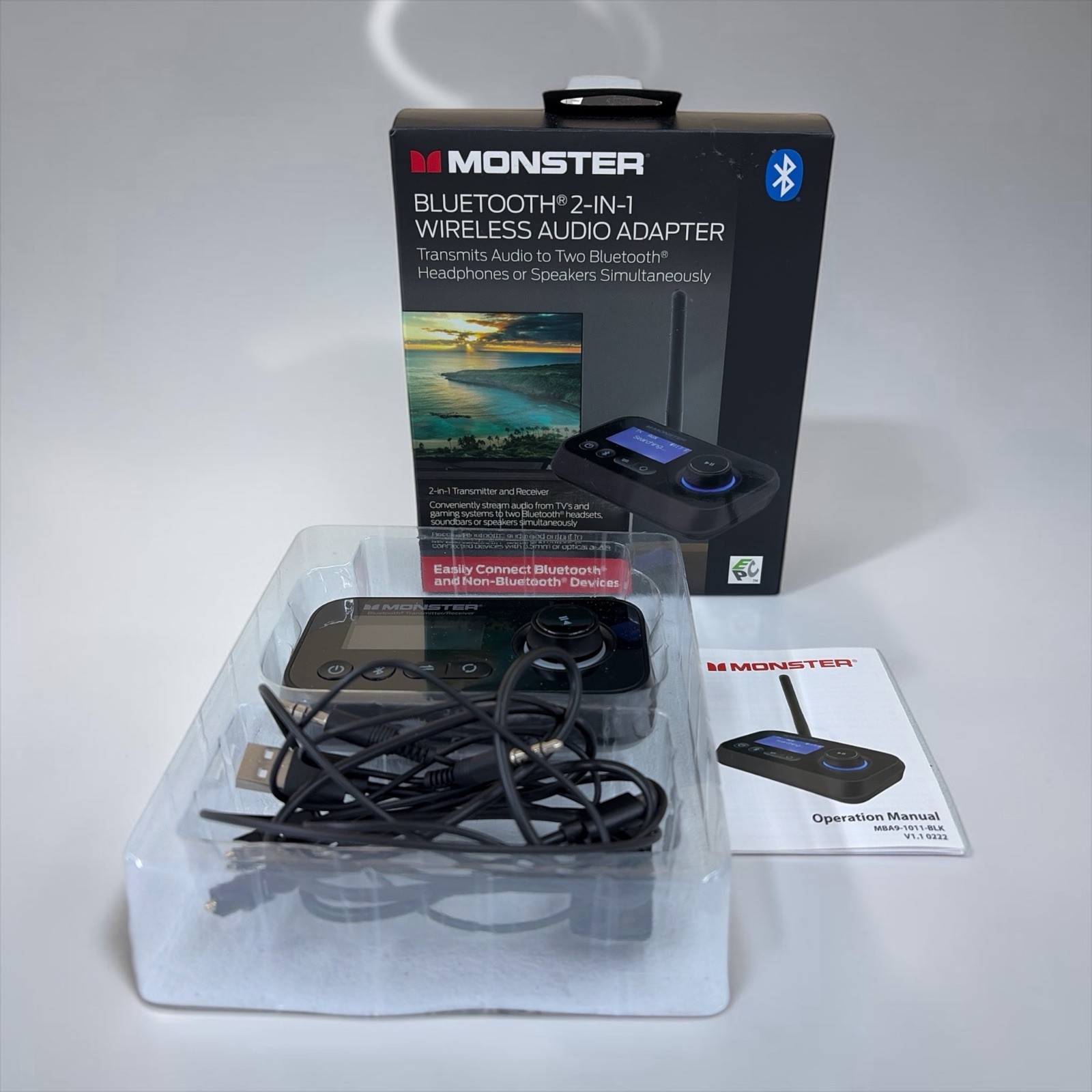 Monster Bluetooth 2 In 1 Wireless Audio Adapter - Black New in Box