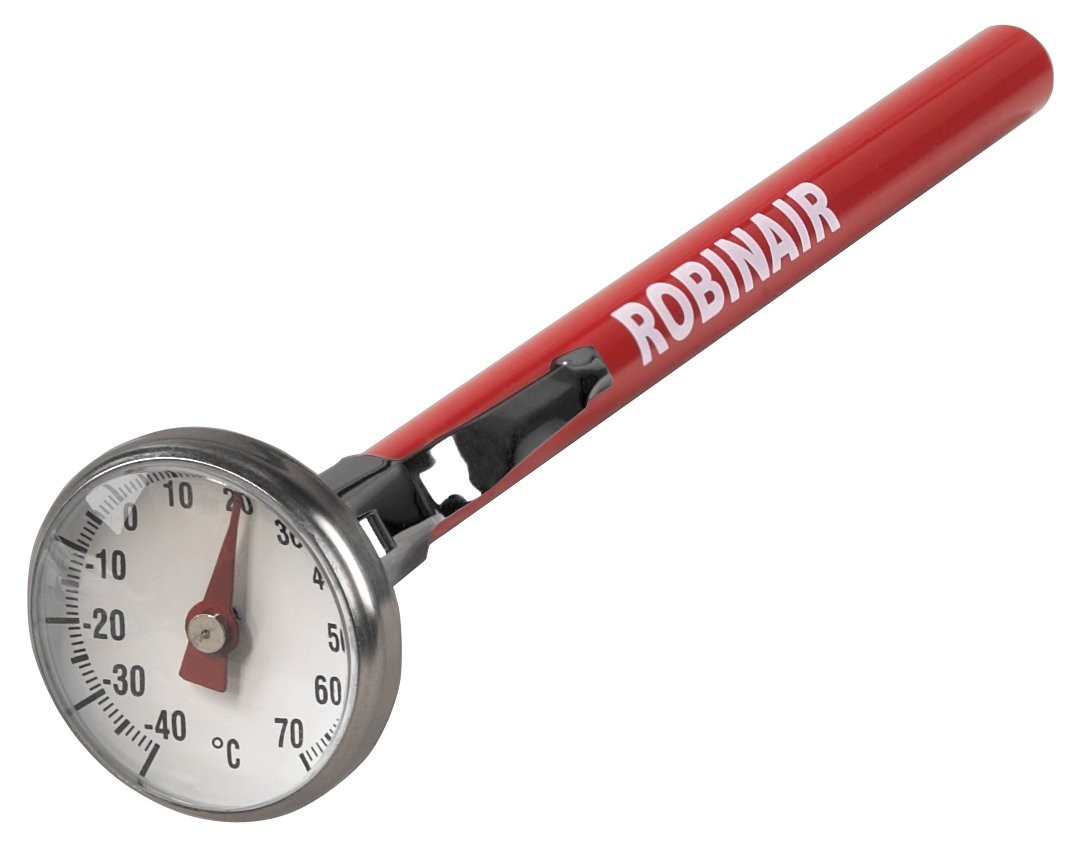 Robinair 40895 Dial Thermometer, -40° to +70°C, 1" Face Red