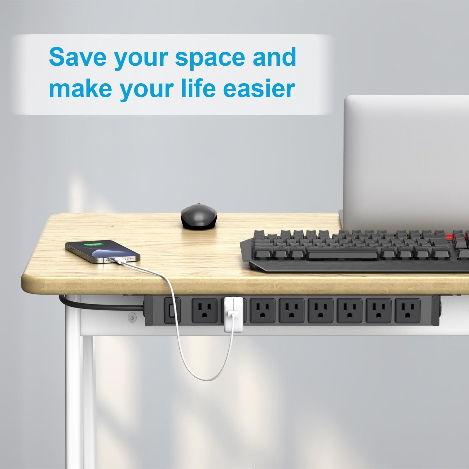 Metal 360° Rotating Mountable Power Strip, 8 Outlet Gaming Table Mounted Long...