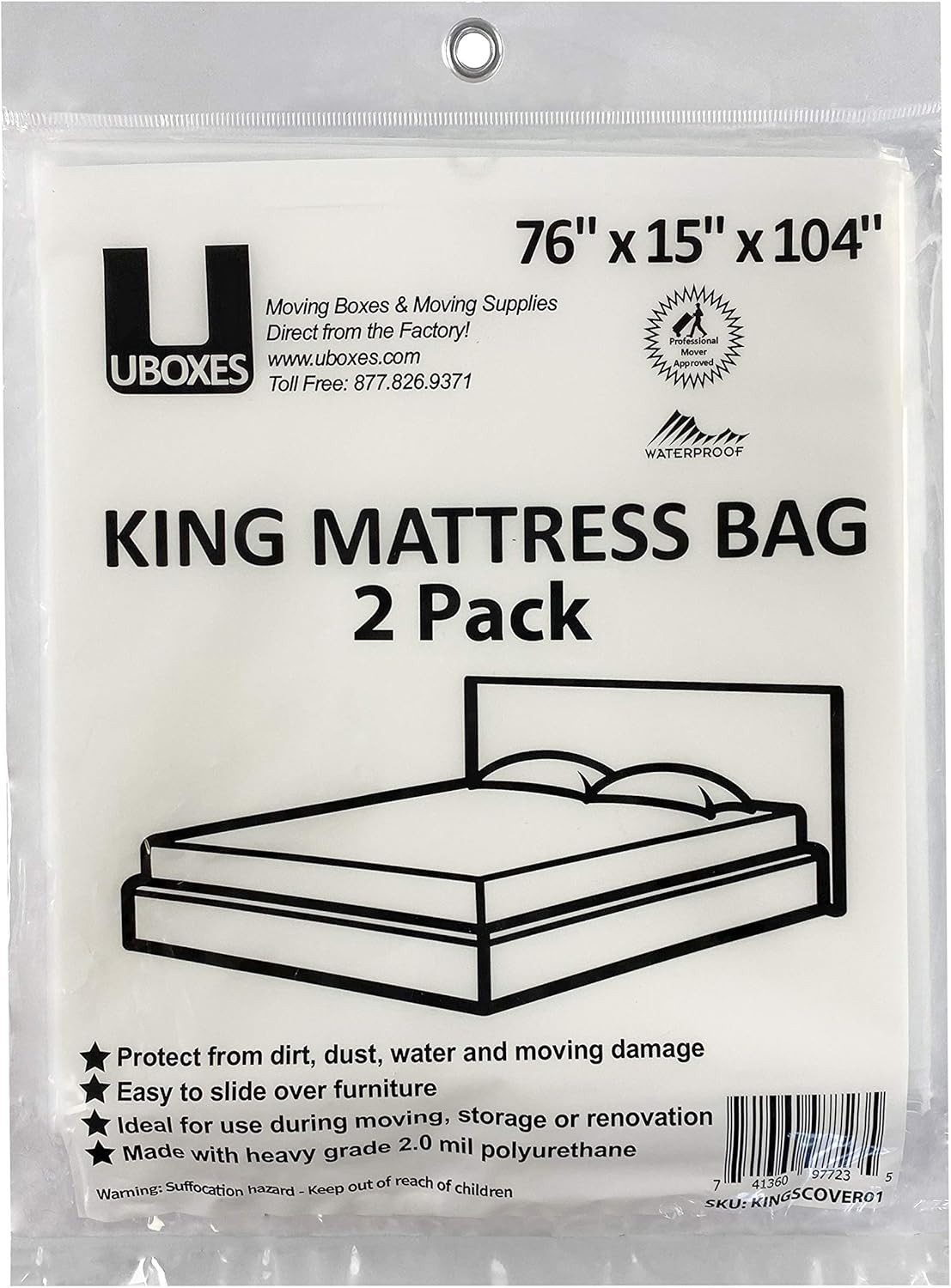 King Mattress Poly Covers, 76 X 15 X 104 Inch, 2 Pack