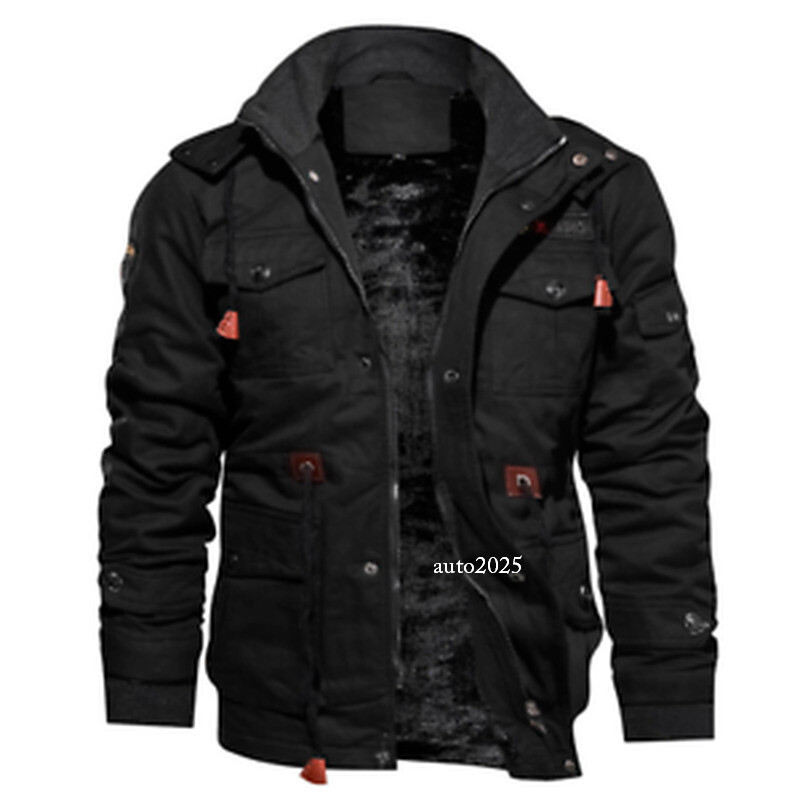 New Mens Fashion Winter Fleece Warm Hooded Multi Pockets Casual Cotton Jacket