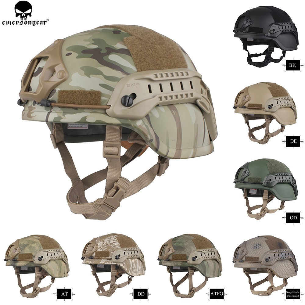Emerson Tactical ACH MICH 2000 Helmet Ear Flaps Helmet w/ NVG Shroud & Side Rail