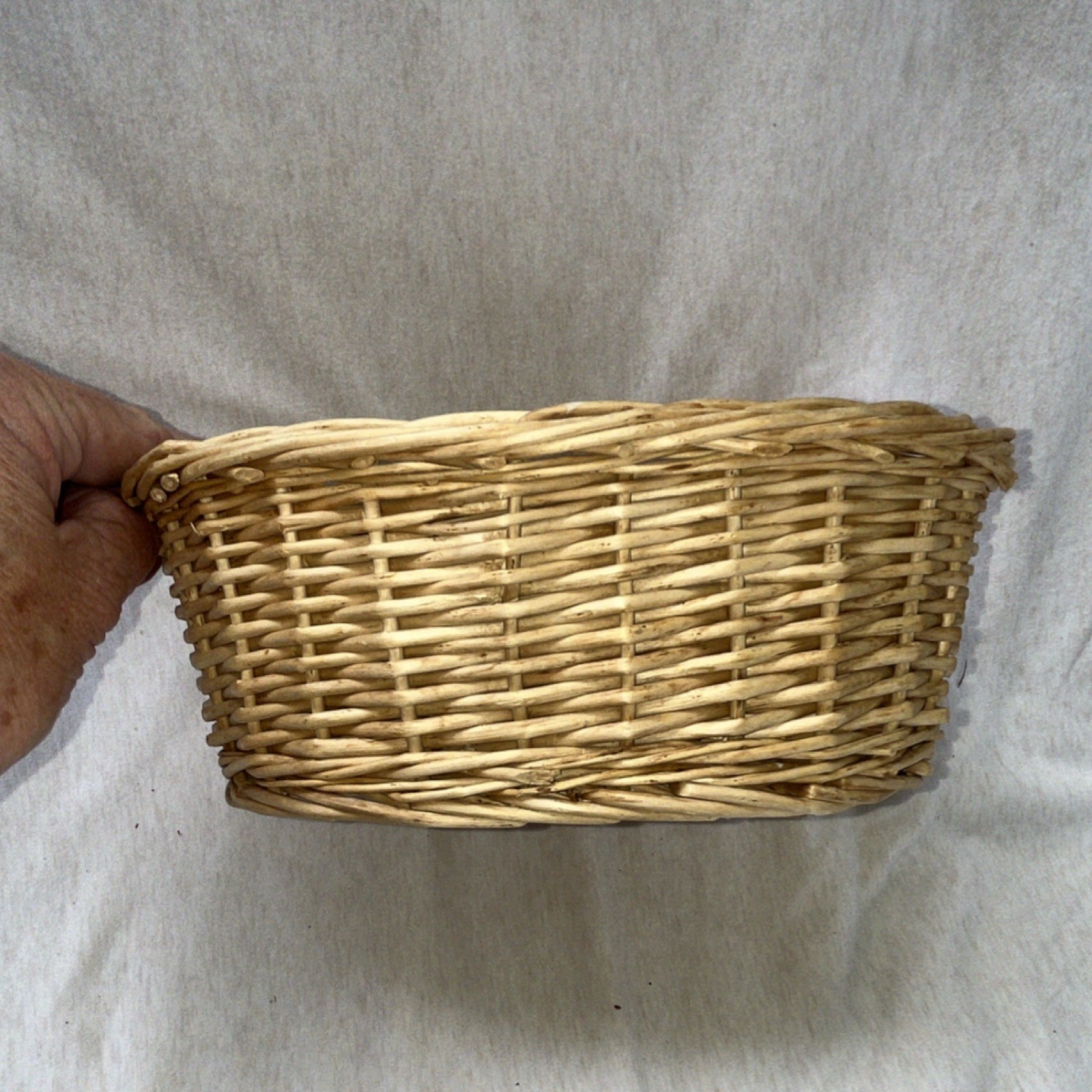 Oval Wicker Basket, Beige, Free Standing, 11x8x5 in