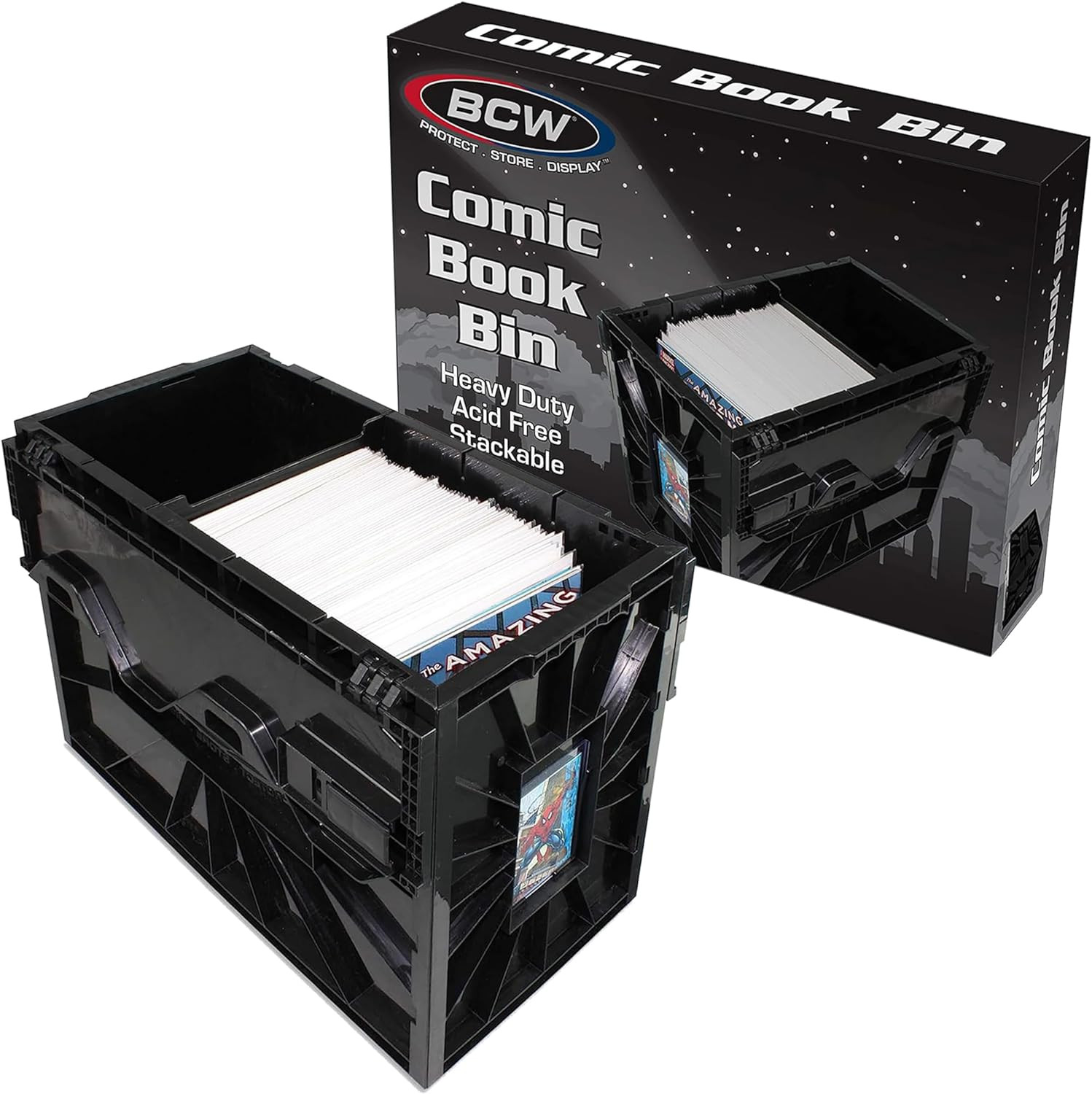 Comic Bin, Black - Holds 150 Comics, Acid Free Storage and Organizer, Heavy Duty