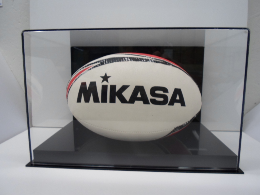 Rugby ball acrylic display case 85% UV filter full size memorabilia black back