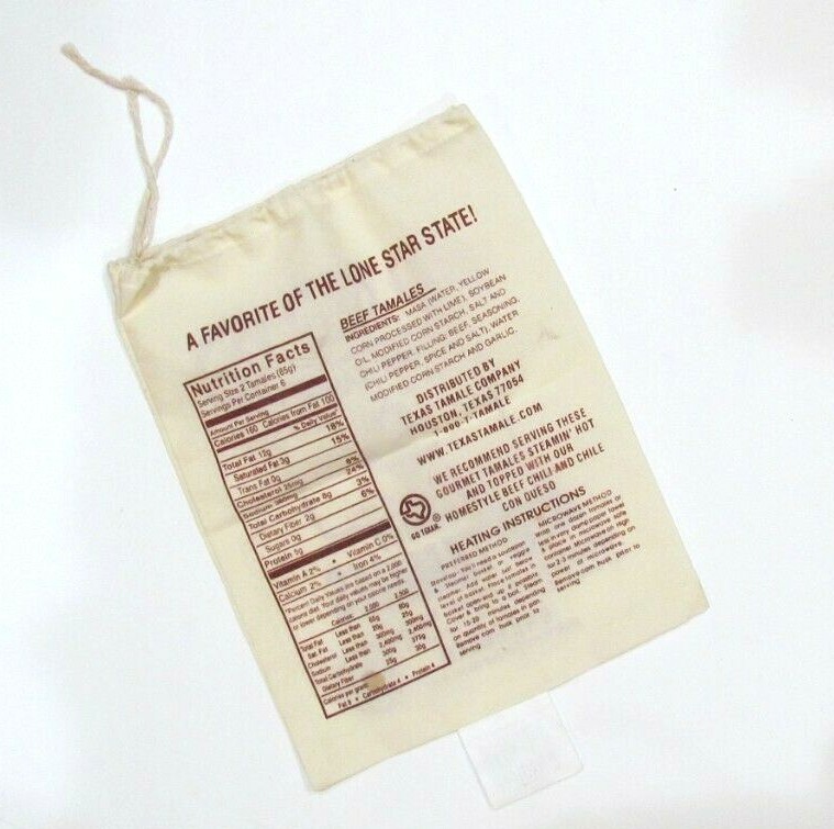 Texas Tamale Company Cloth Drawstring Bag Sack Beef Wrapped in Corn Husks Empty