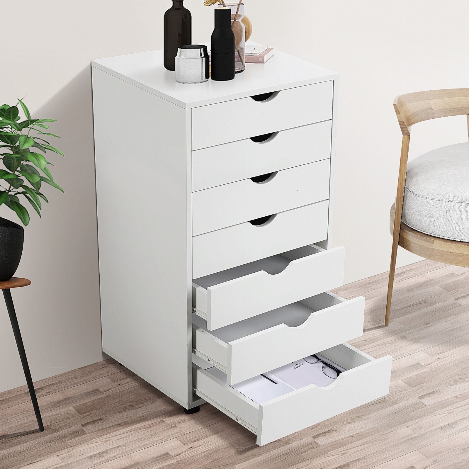 3-Drawer/5-Drawer Wooden Mobile Lateral Filing Cabinets, Ideal for Home Office