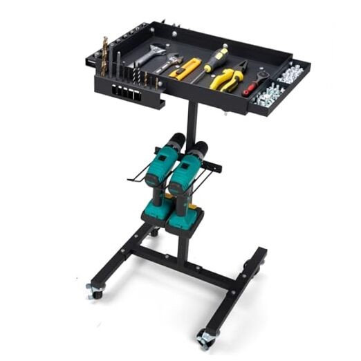 OLBRUS Rolling Work Table Adjustable Height - Rolling Tool Cart with Drills