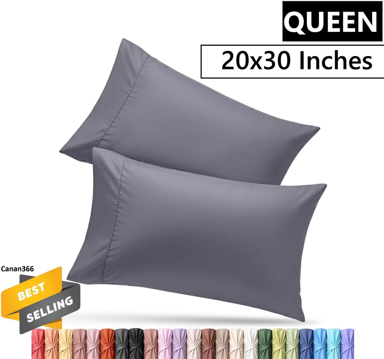 Queen Pillow Cases Set of 2 - Dark Grey Polyester Microfiber Pillowcase 2 Pack