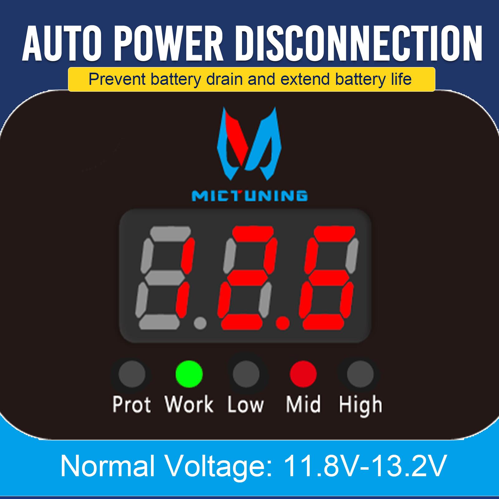 MICTUNING Remote Battery Disconnect Kill Switch 12V 240A LED Voltmeter Display