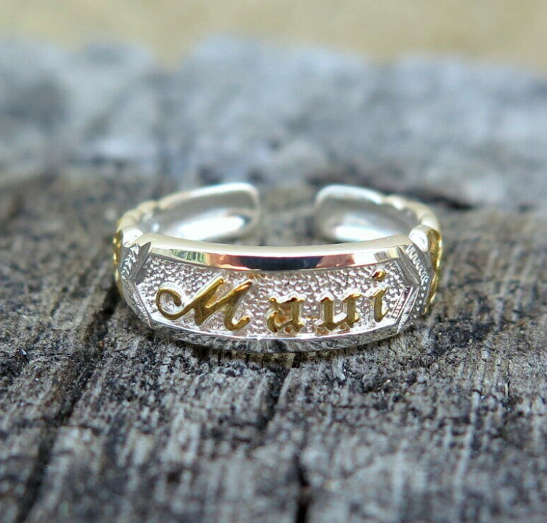 Hawaiian Sterling Silver MAUI Scrolling Toe Ring Yellow Gold Plated TR1335