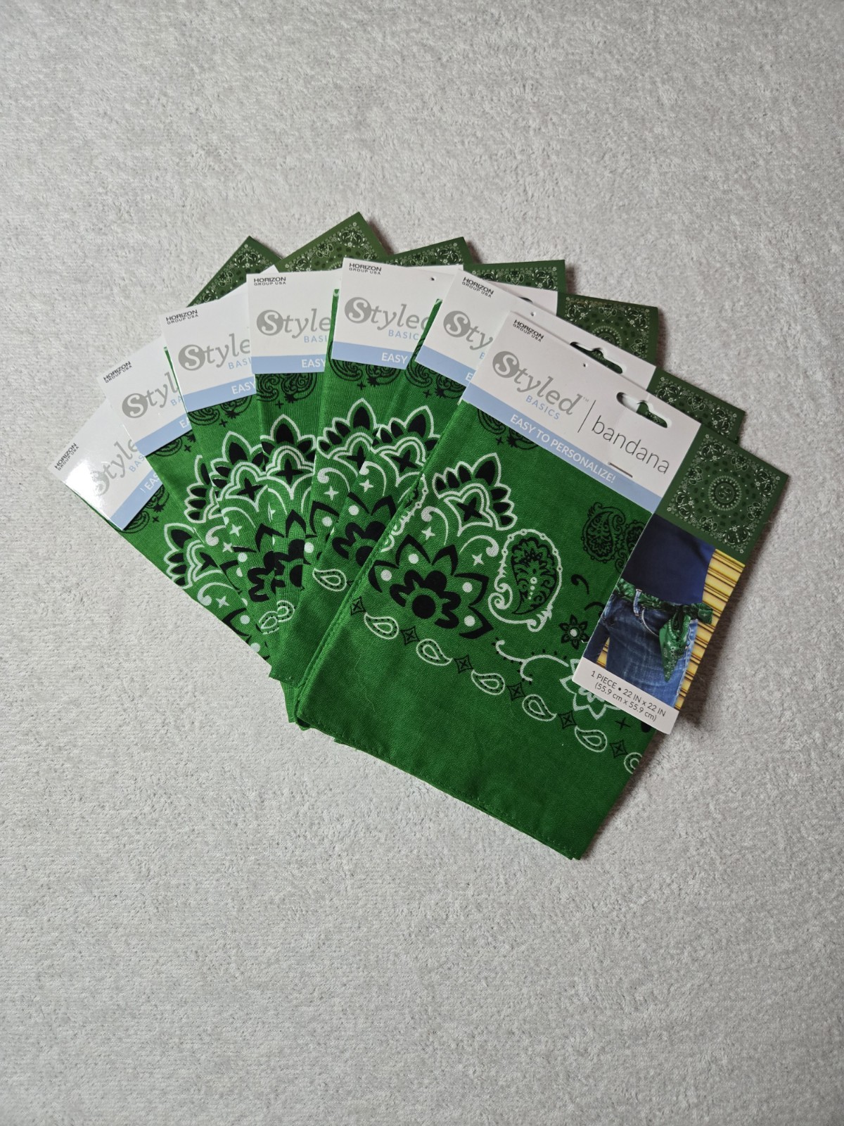 Green Paisley Bandana Lot Of 7 New 100% Cotton 22x22 Styled Basics