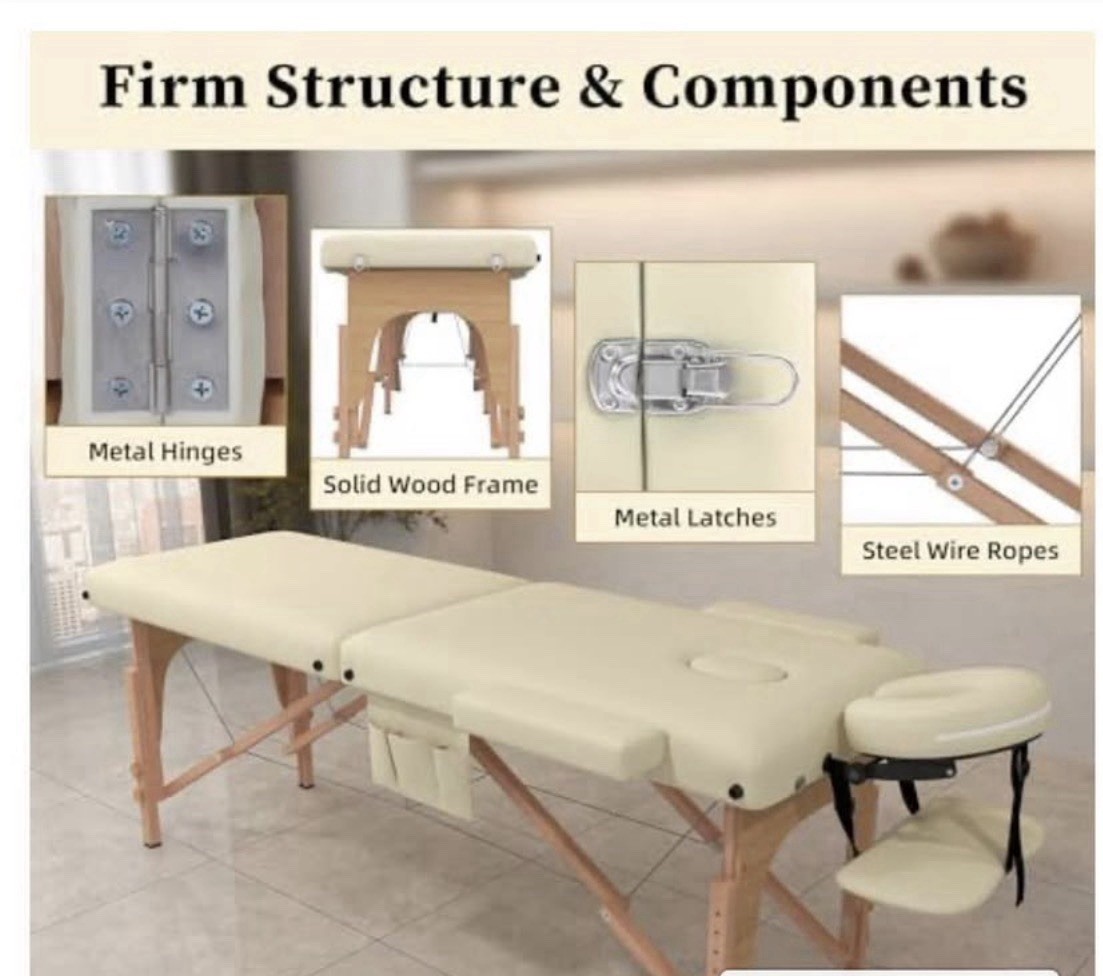 civama Portable Foldable Massage Table Beige PVC Leather Adjustable Headrest