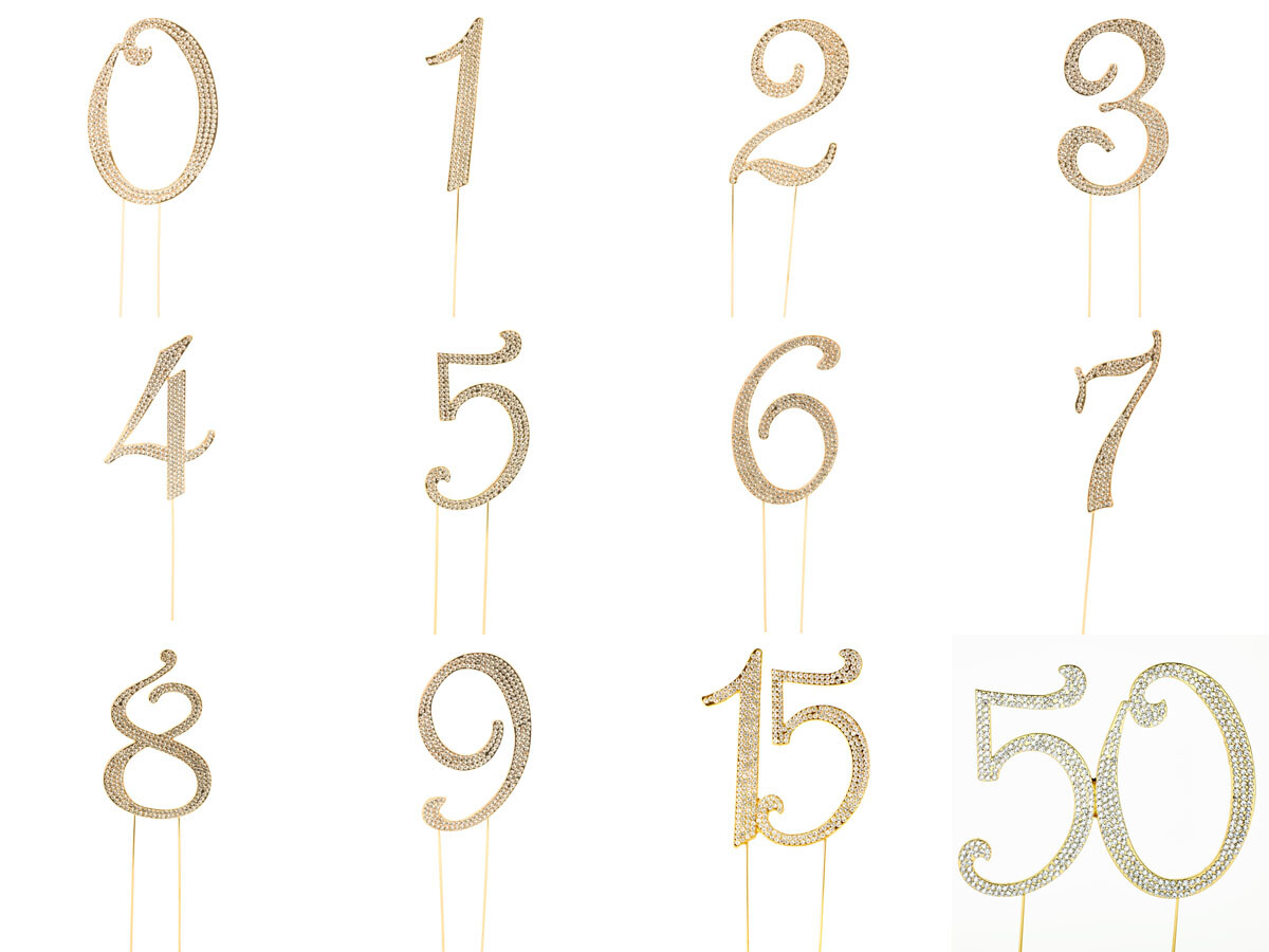 RHINESTONE CRYSTAL GOLD NUMBER CAKE TOPPER DECORATION
