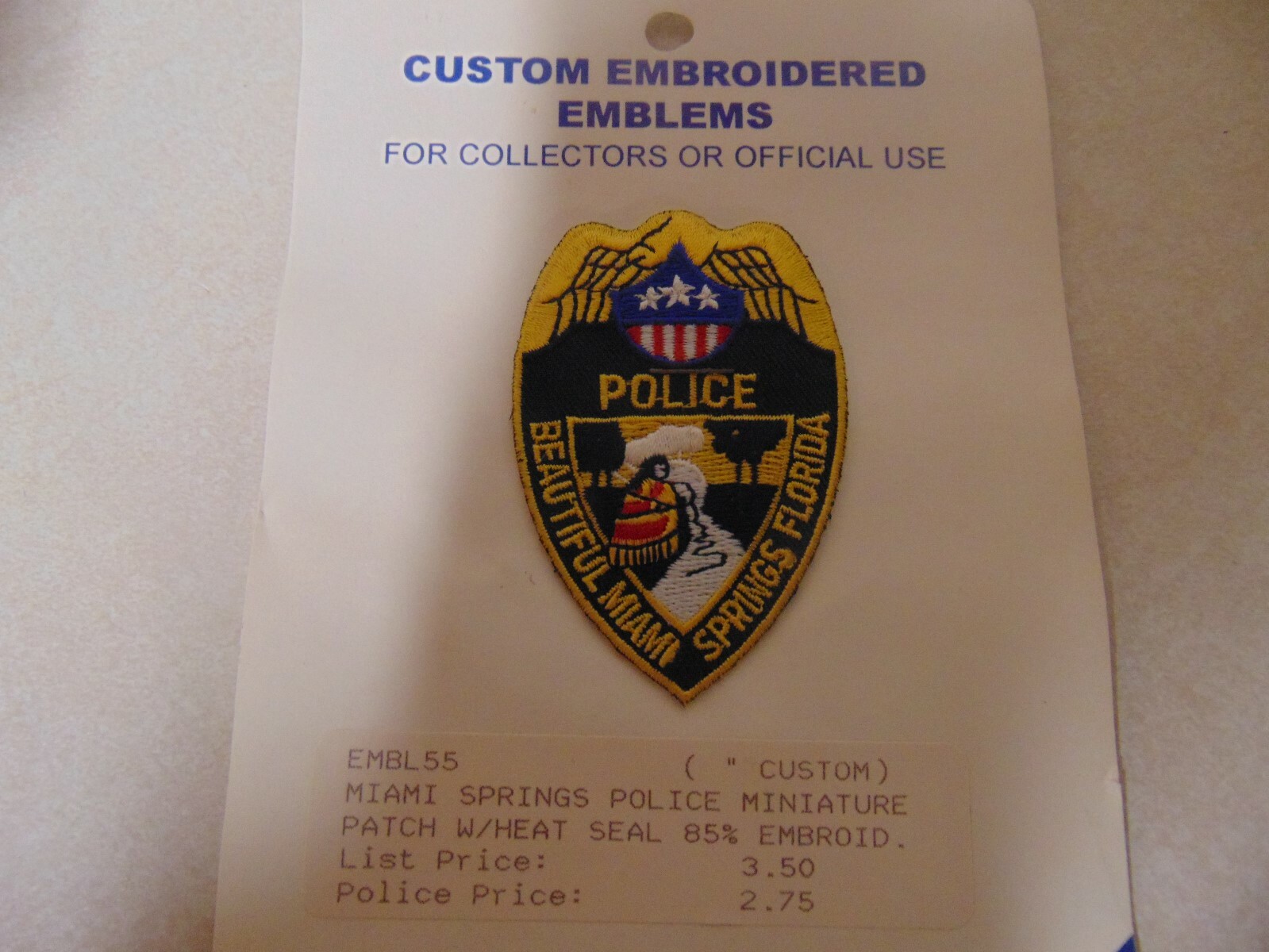 PATCH LAW ENFORCEMENT POLICE BEAUTIFUL MIAMI SPRINGS FLORIDA 3 INCHES