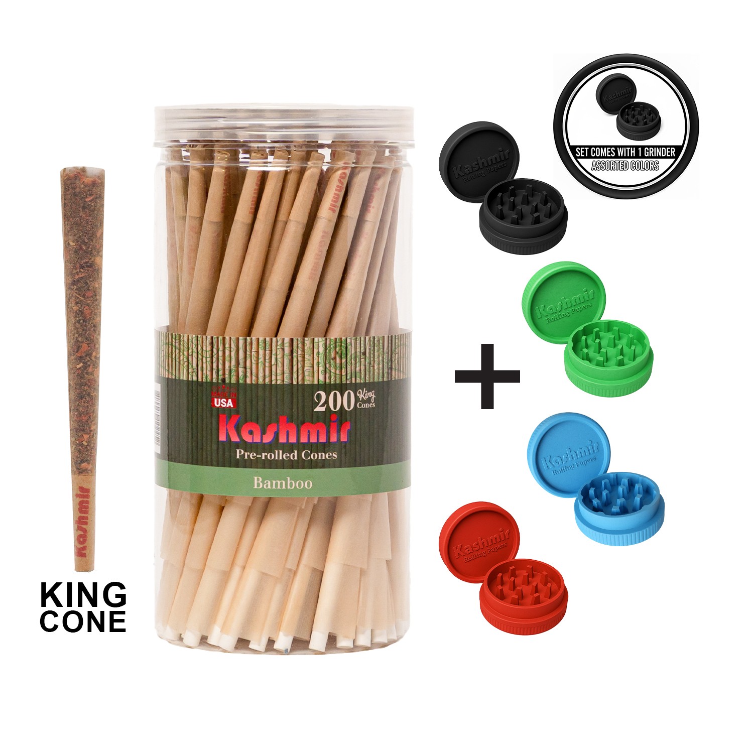 Kashmir Bamboo Pre Rolled Cones King Size 200 Ct Rolling Paper Cones W/Tips