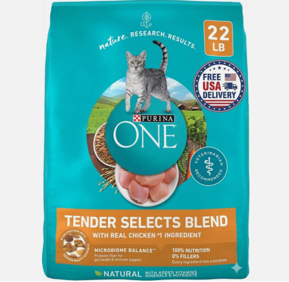 Purina ONE Natural Dry Cat Food, Tender Selects Blend With Real Chicken, 22 lbs