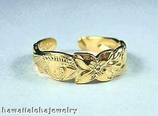 6mm Yellow Gold Plated 925 Silver Hawaiian Royal Heritage Scroll Cutout Toe Ring