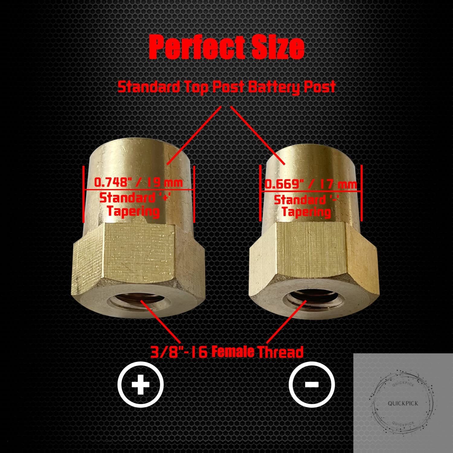 3/8"-16 Thread Female Brass Battery Terminal Post Adapter Battery Charging Post
