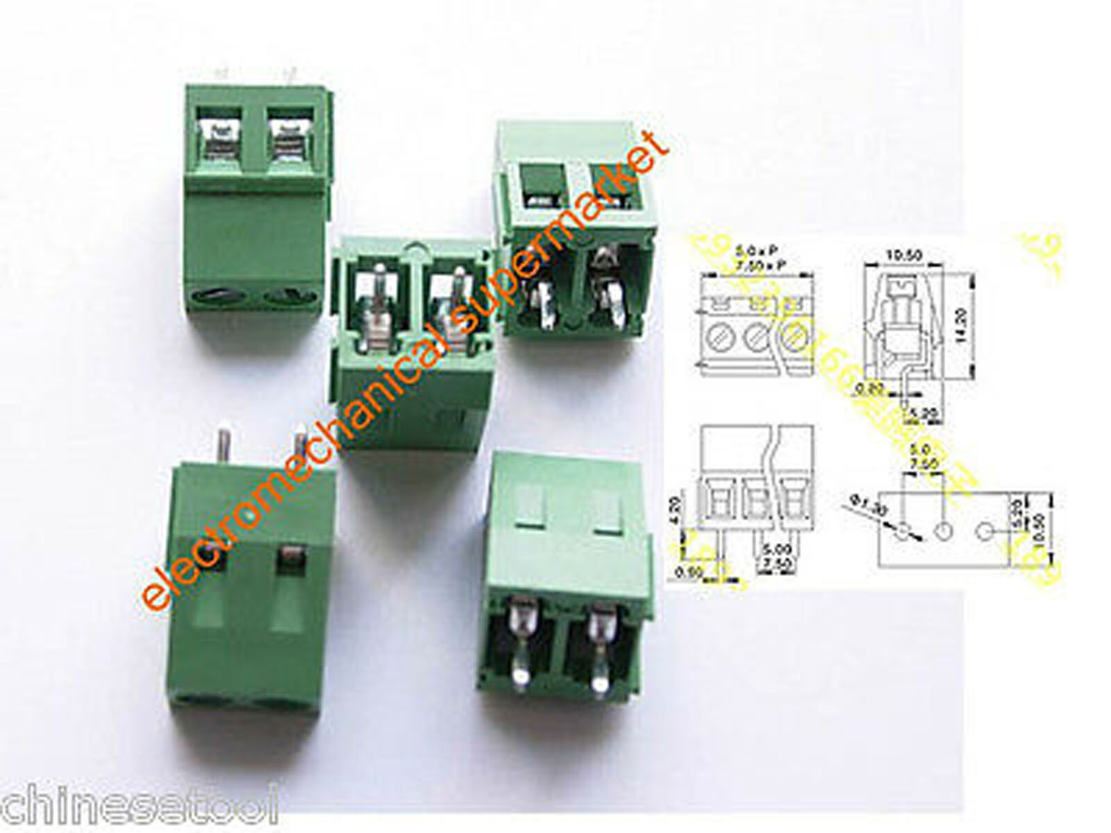 50pcs KF128-2P 2Pin Plug in Terminal Block Connector Panel 5.0mm Pitch