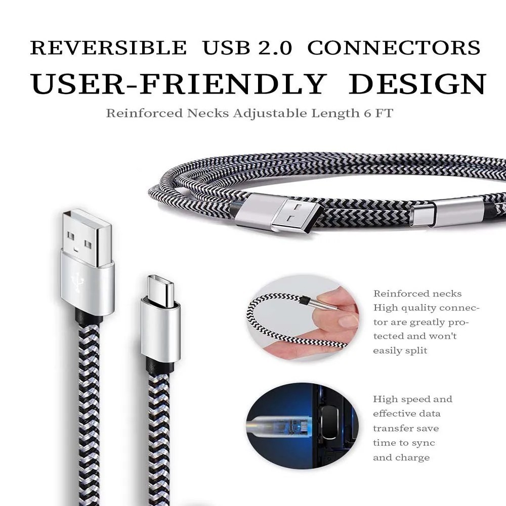 3Pack Braided USB C Type-C Fast Charging Data SYNC Charger Cable Cord 6FT
