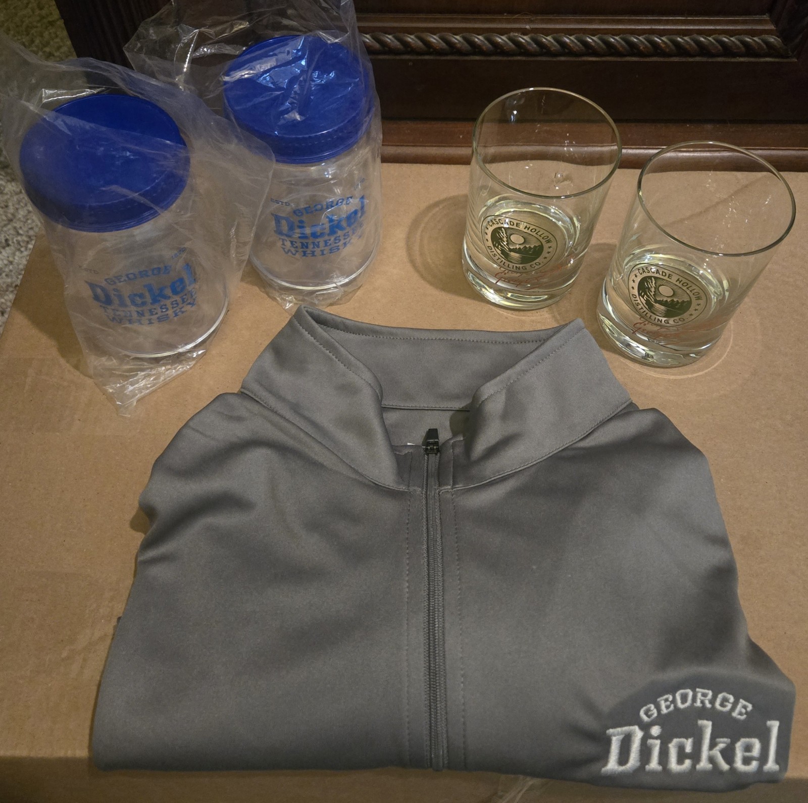 George Dickel Whiskey Lot Cascade Hollow Rocks Glasses Jars & Shirt Sz Large