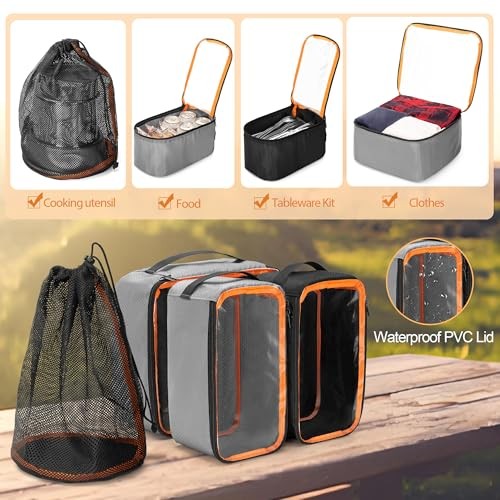 Camping Gear Organizer, 3 Pcs Camping Packing Cubes and 1 Pcs Mesh Pocket with