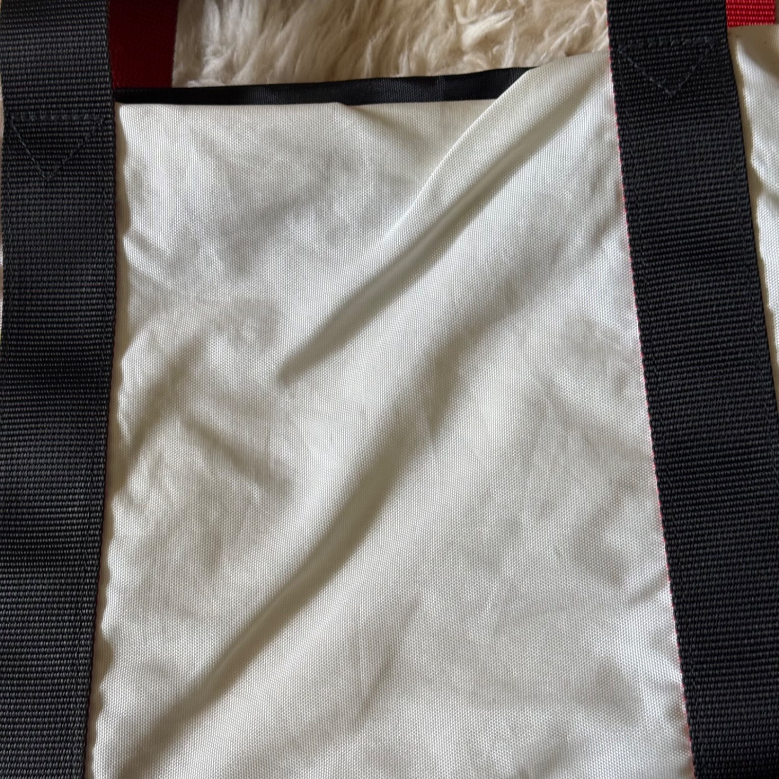 Vintage 80s 90s Nike Nylon Tote Duffle Bag White with Red Swoosh Black Handles