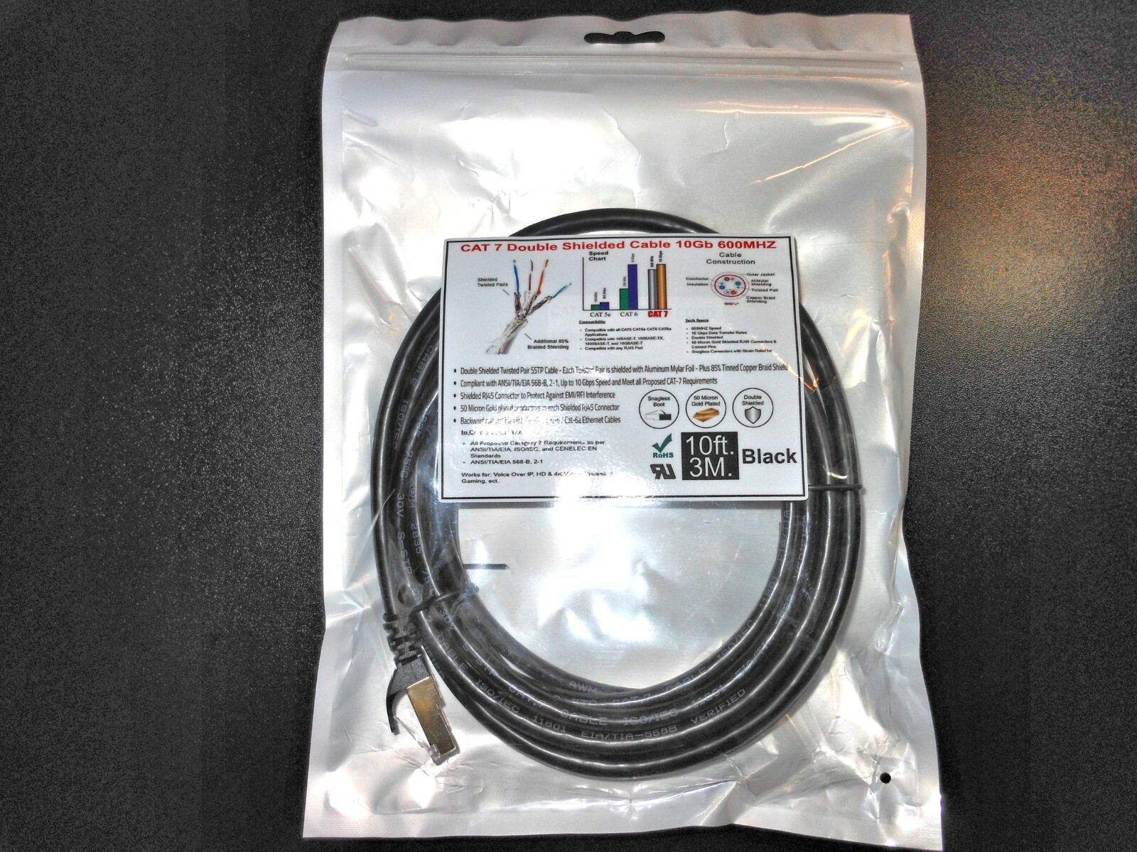CAT7 Double Shielded Ethernet 10ft. Patch Cable (10Gb Data Transfer 600MHz)