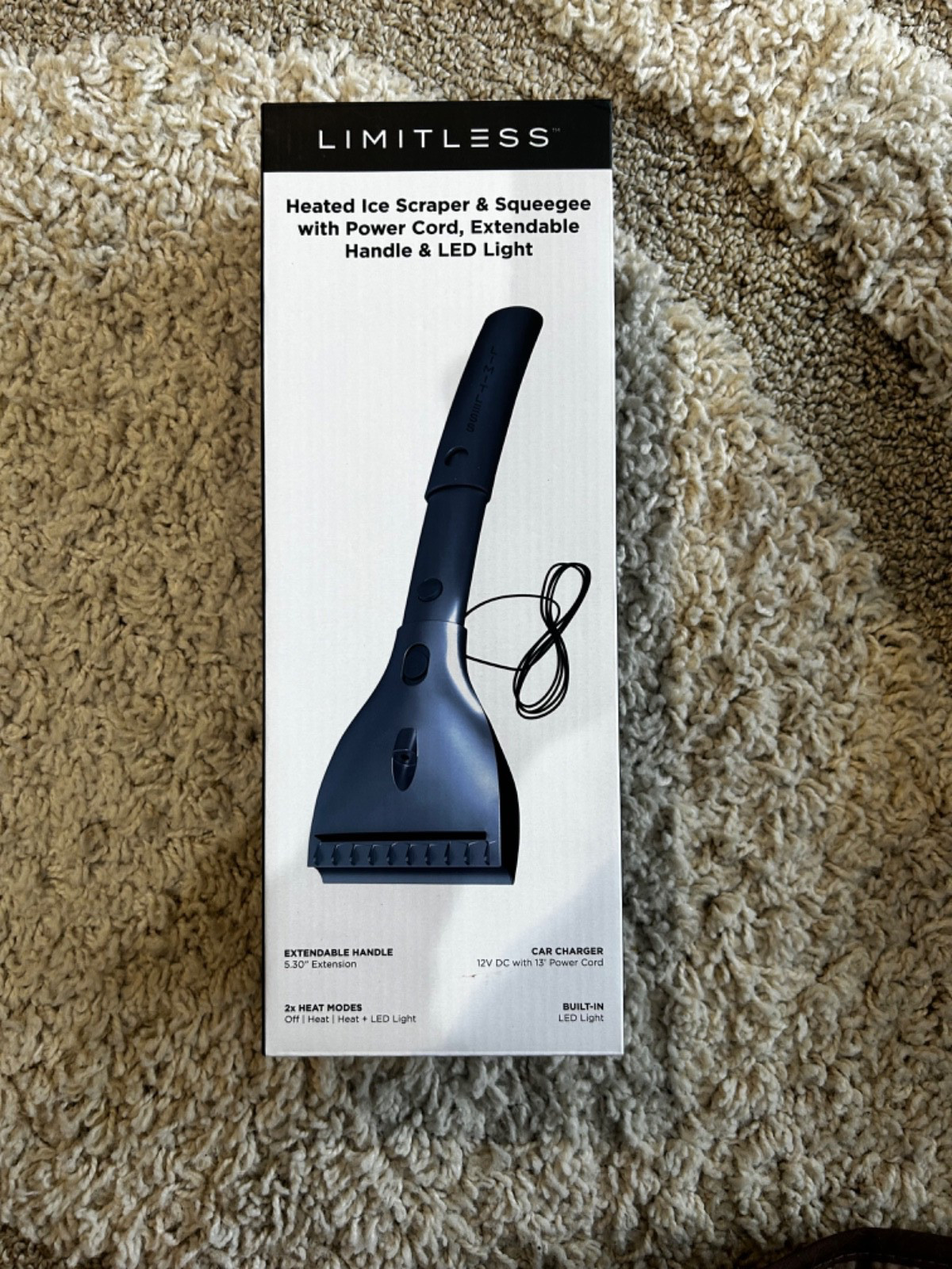 Heated Ice Scrapper & Squeegee w/ Extendable Handle NEW NAVY color by Limitless