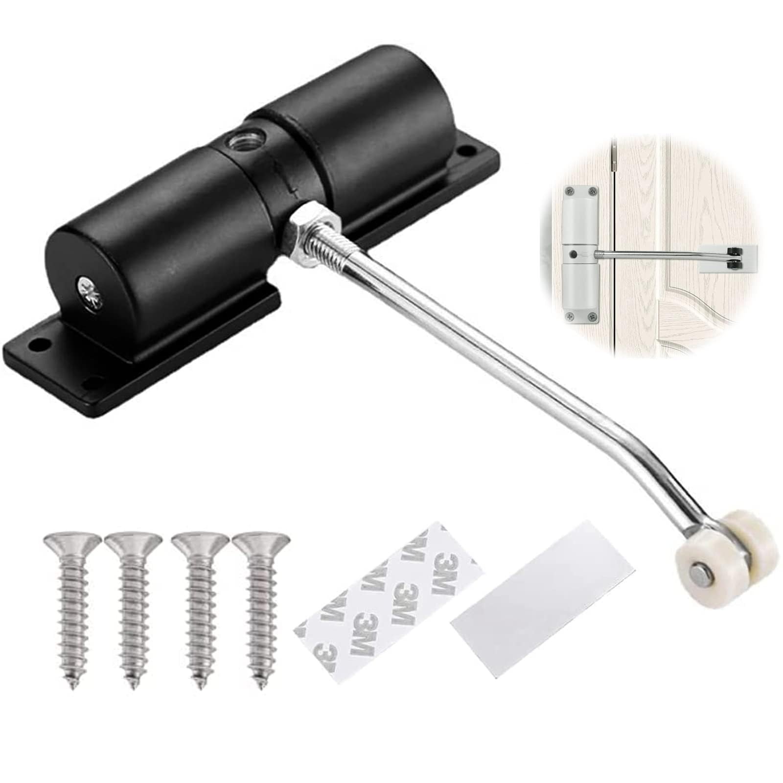 Automatic Door Closer, Zinc Alloy Safety Spring Closer Adjustable Black