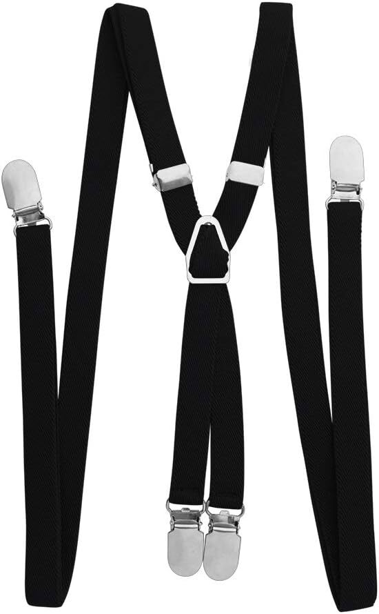 TopTie Men's Skinny Suspenders 1/2" inch (1.5CM) X-Back Clip Black
