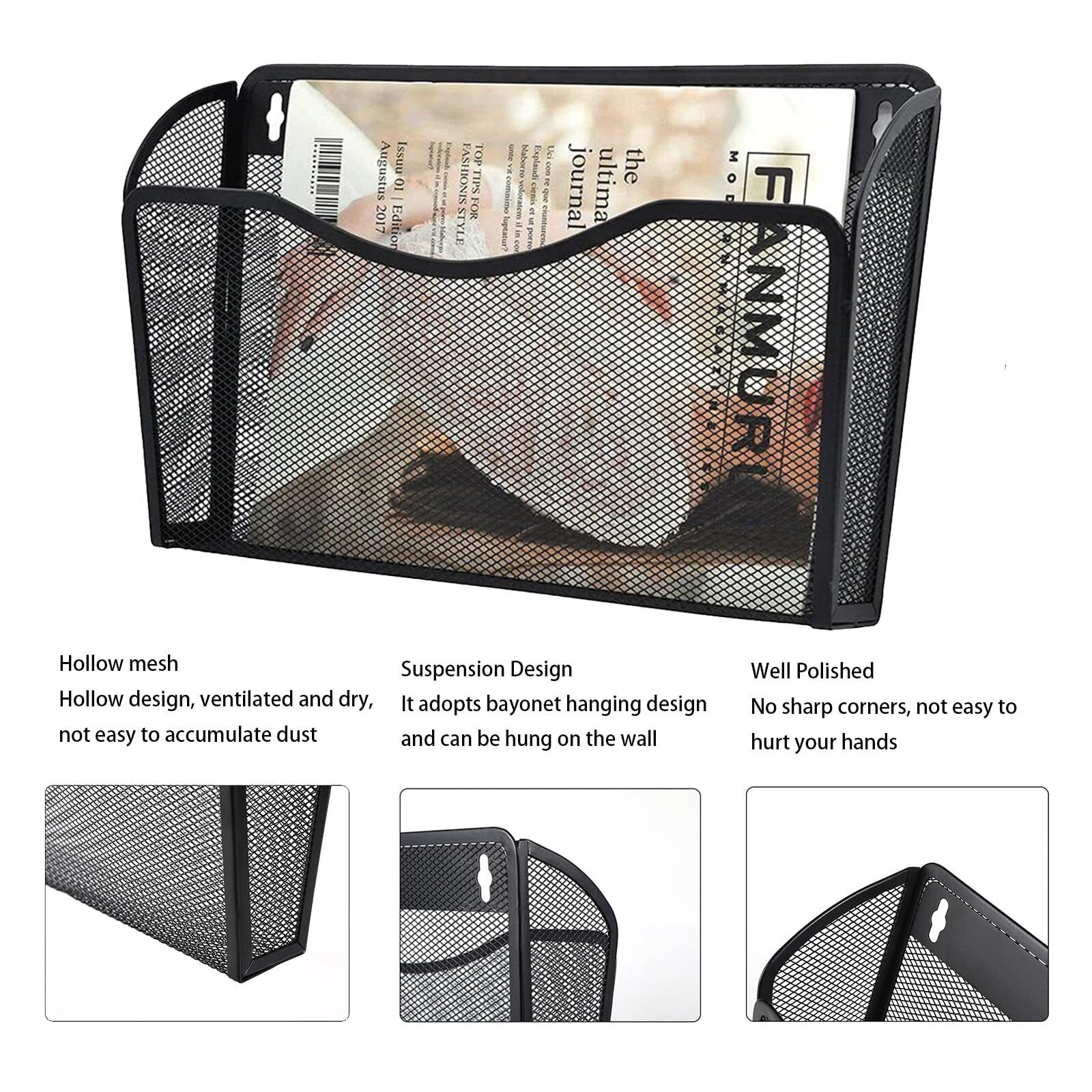 3 Pack Wall File Organizer Mesh Hanging File Storage Document Magazine Rack