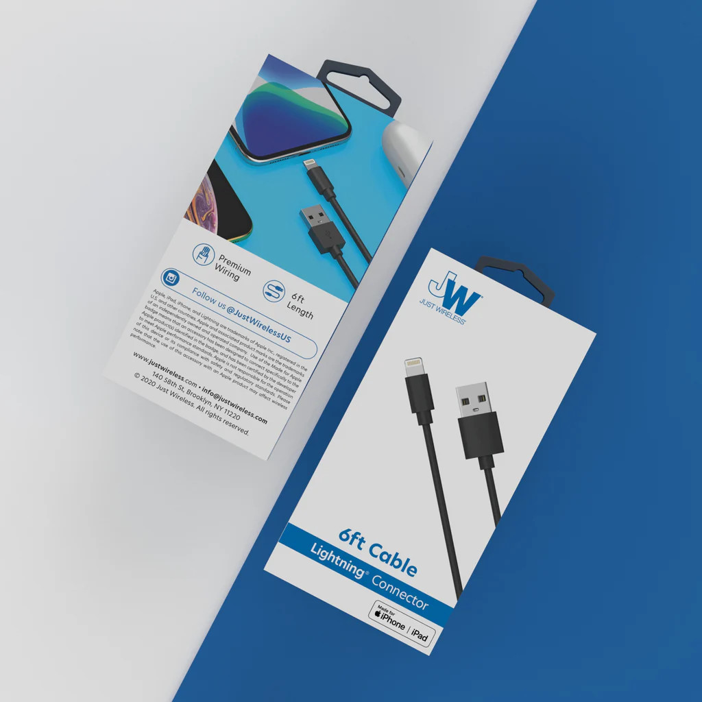 Just Wireless 6FT Charging Cable, JW Black Apple Connector