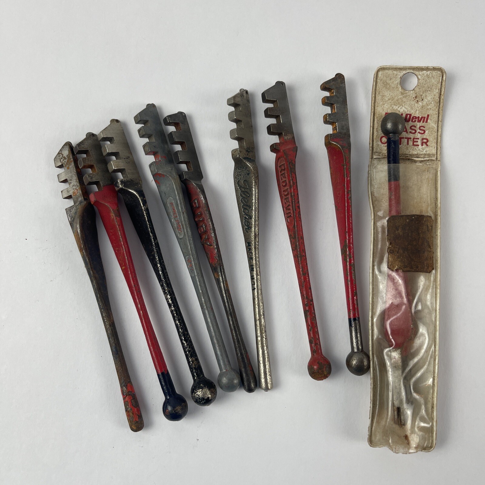 9 Vintage Collectible Glass Cutters RED DEVIL RUBY FLETCHER Unbranded