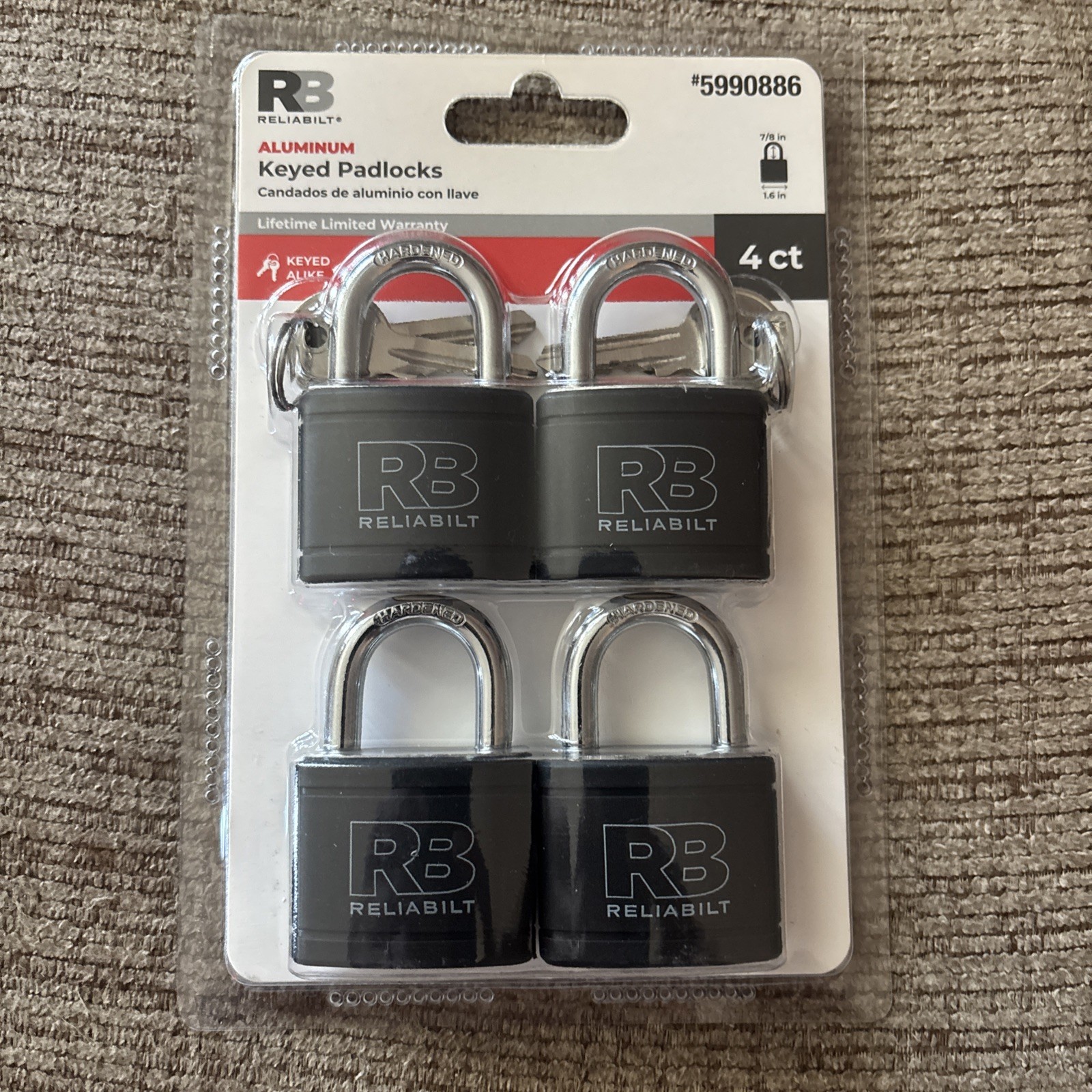 Aluminum Keyed 4ct Padlocks Keyed Alike