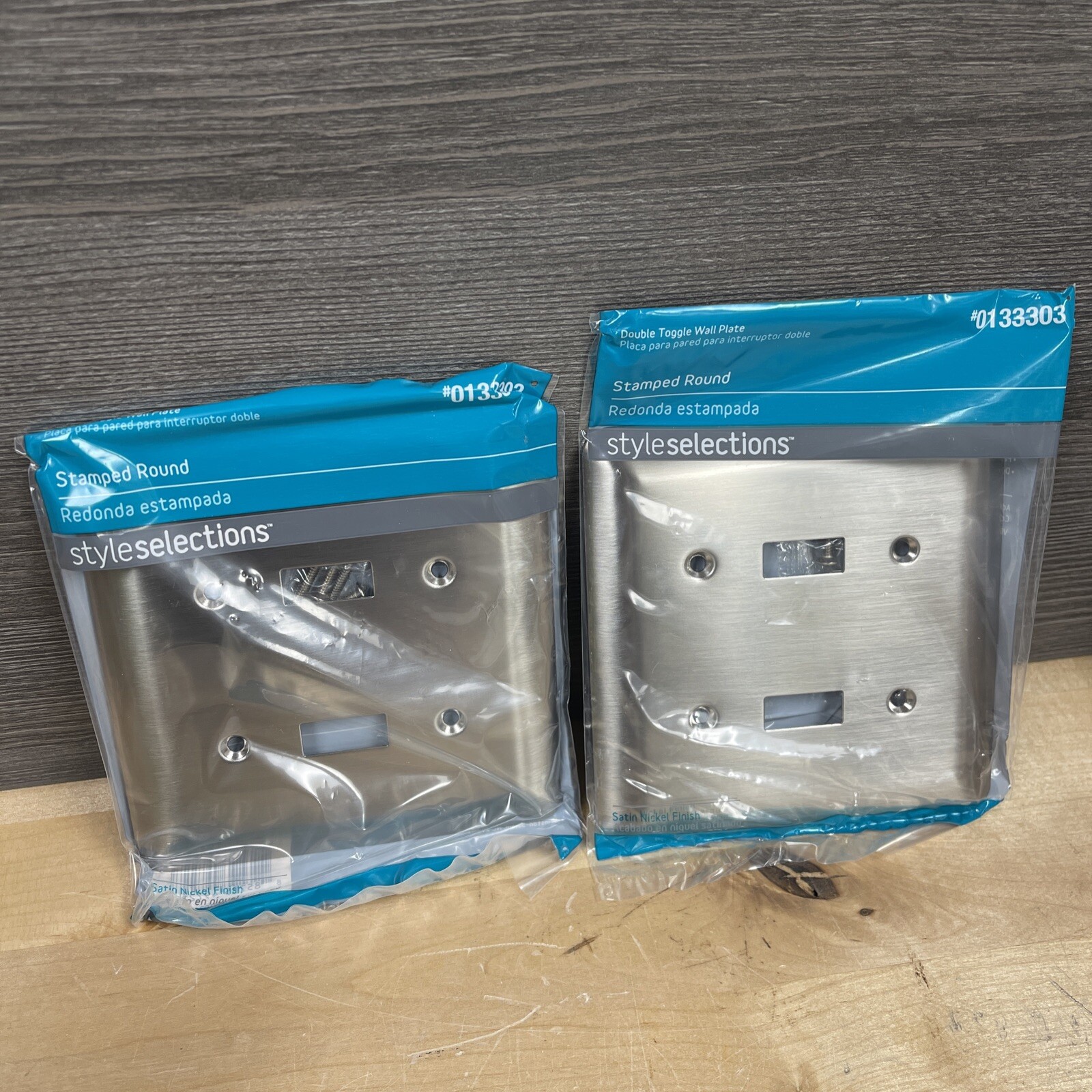 2 Pack W10246-SN-CP Double Toggle Wall Plate Stamped Round Satin Nickel Finish